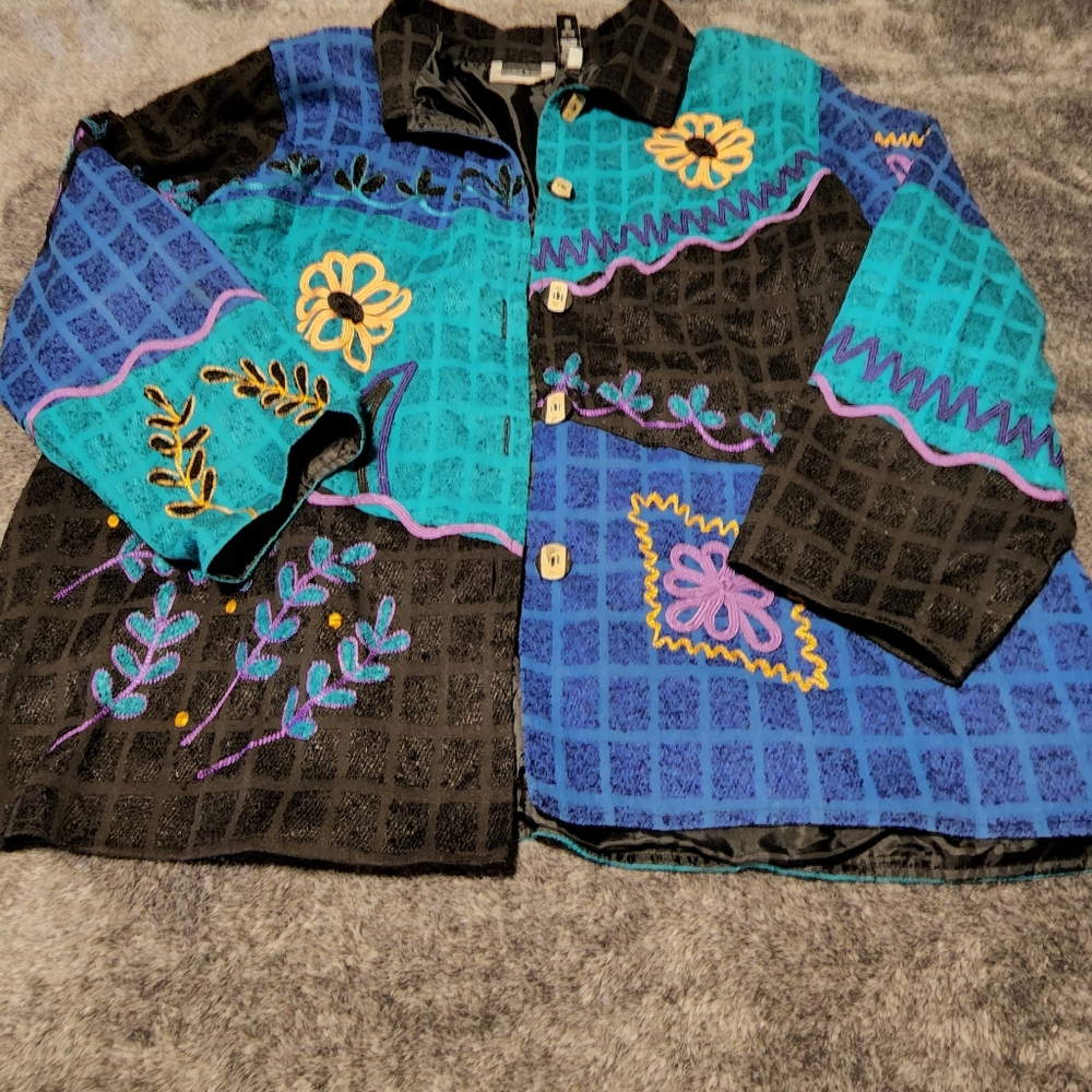 New Maggie Barnes Jacket Womens 3X Black embroidered and patchwork Coat